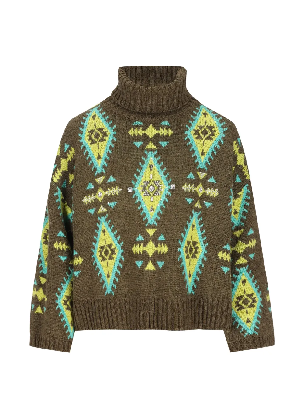 COLOUR MARKET crystal-embellished intarsia-knit sweater - Grün