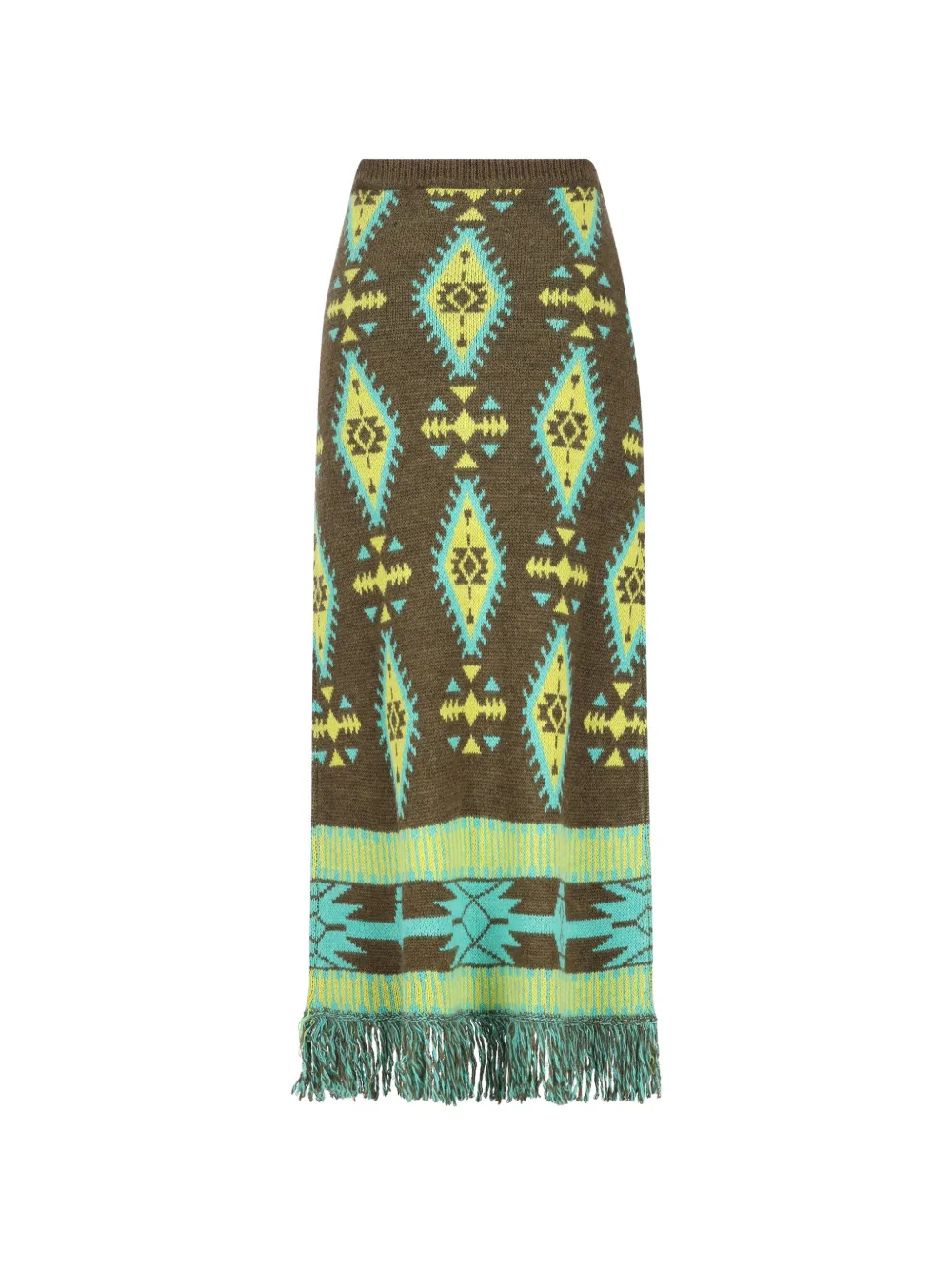 COLOUR MARKET fringed intarsia-knit maxi skirt - Grün