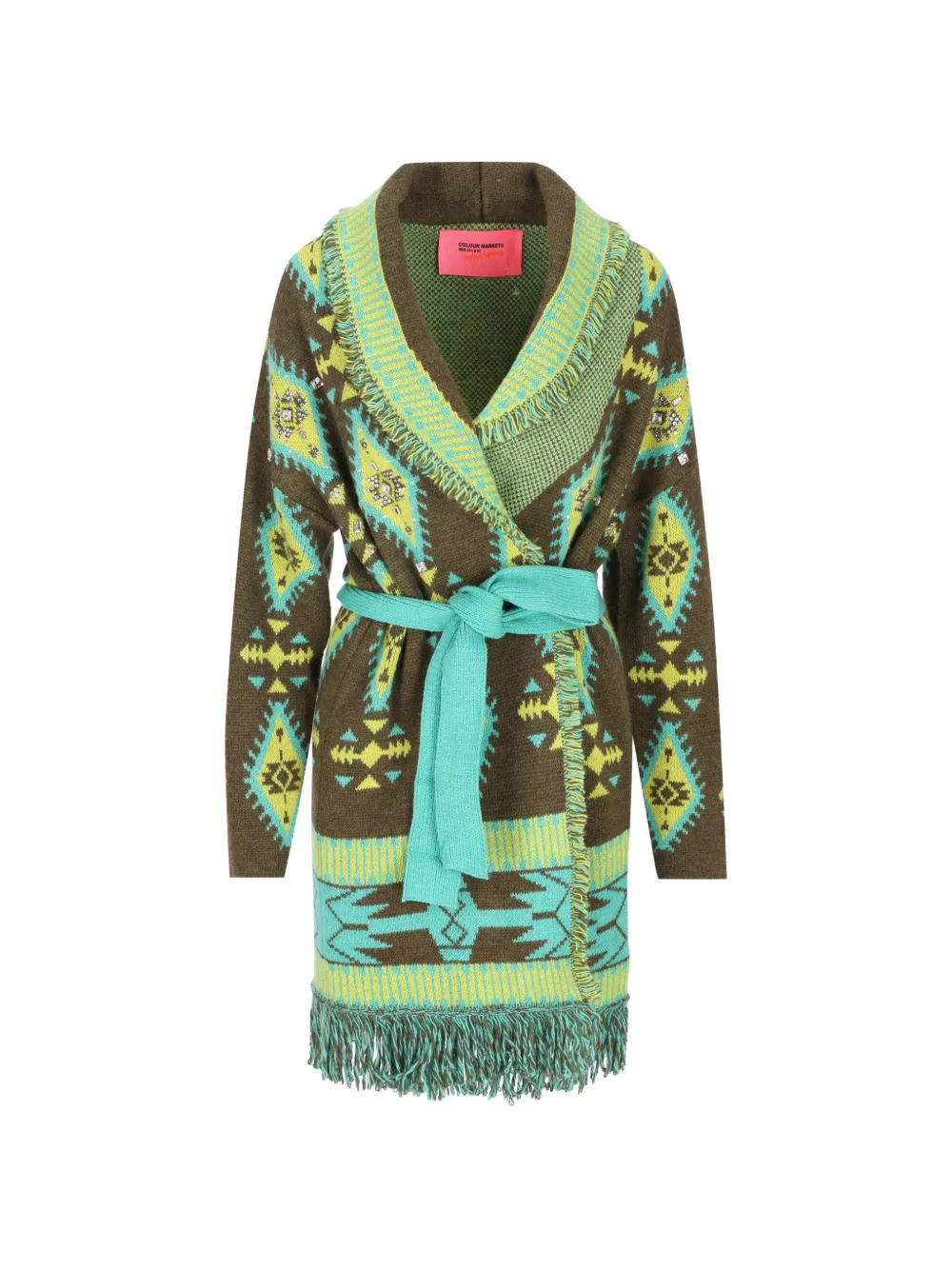 COLOUR MARKET belted intarsia-knit cardigan - Grün