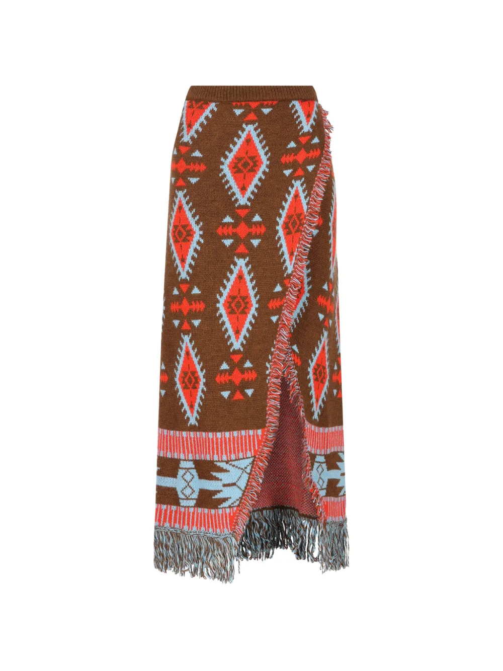 COLOUR MARKET fringed intarsia-knit maxi skirt - Marrone
