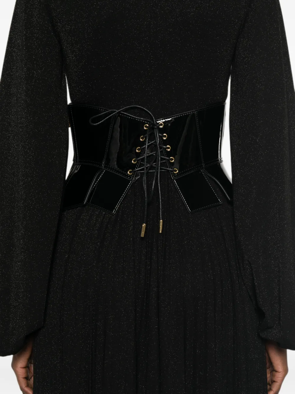 Elisabetta Franchi Geplooide maxi-jurk met korset Zwart
