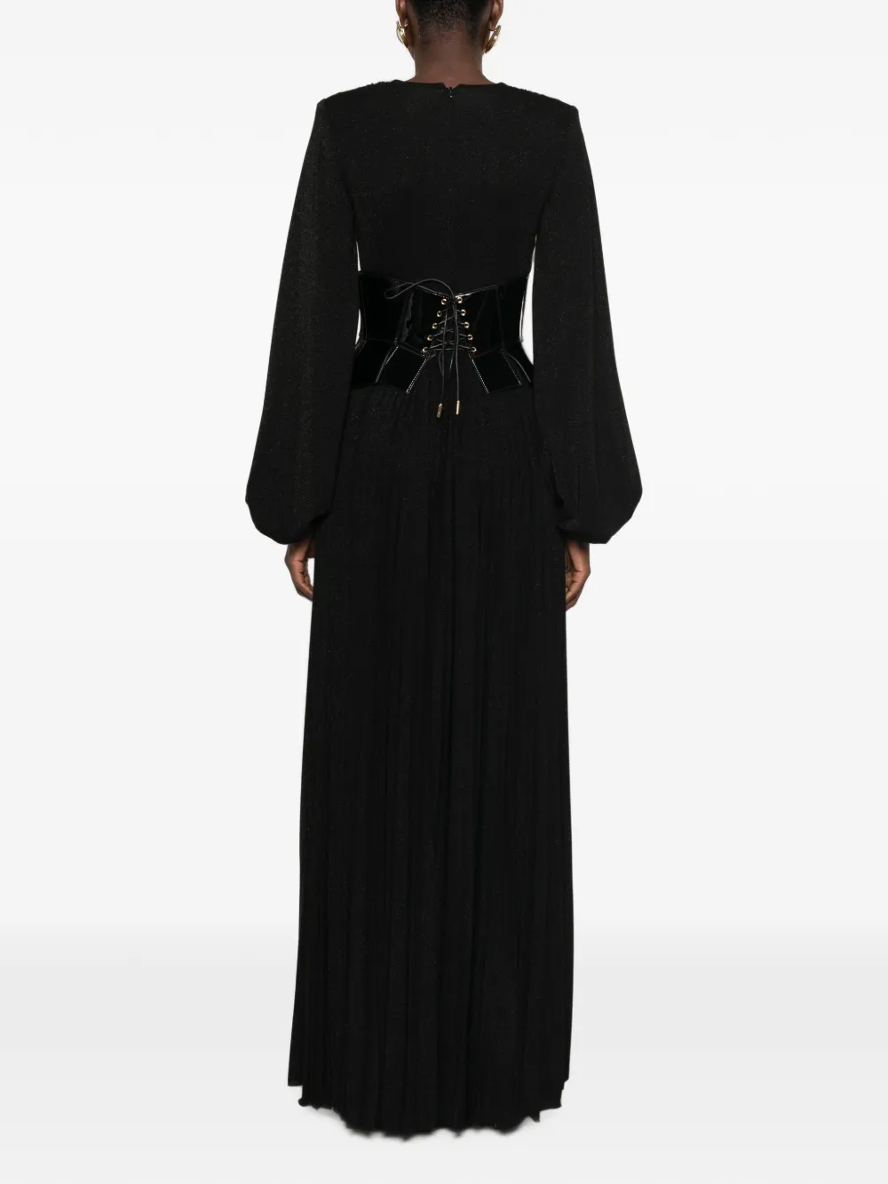 Elisabetta Franchi Geplooide maxi-jurk met korset Zwart