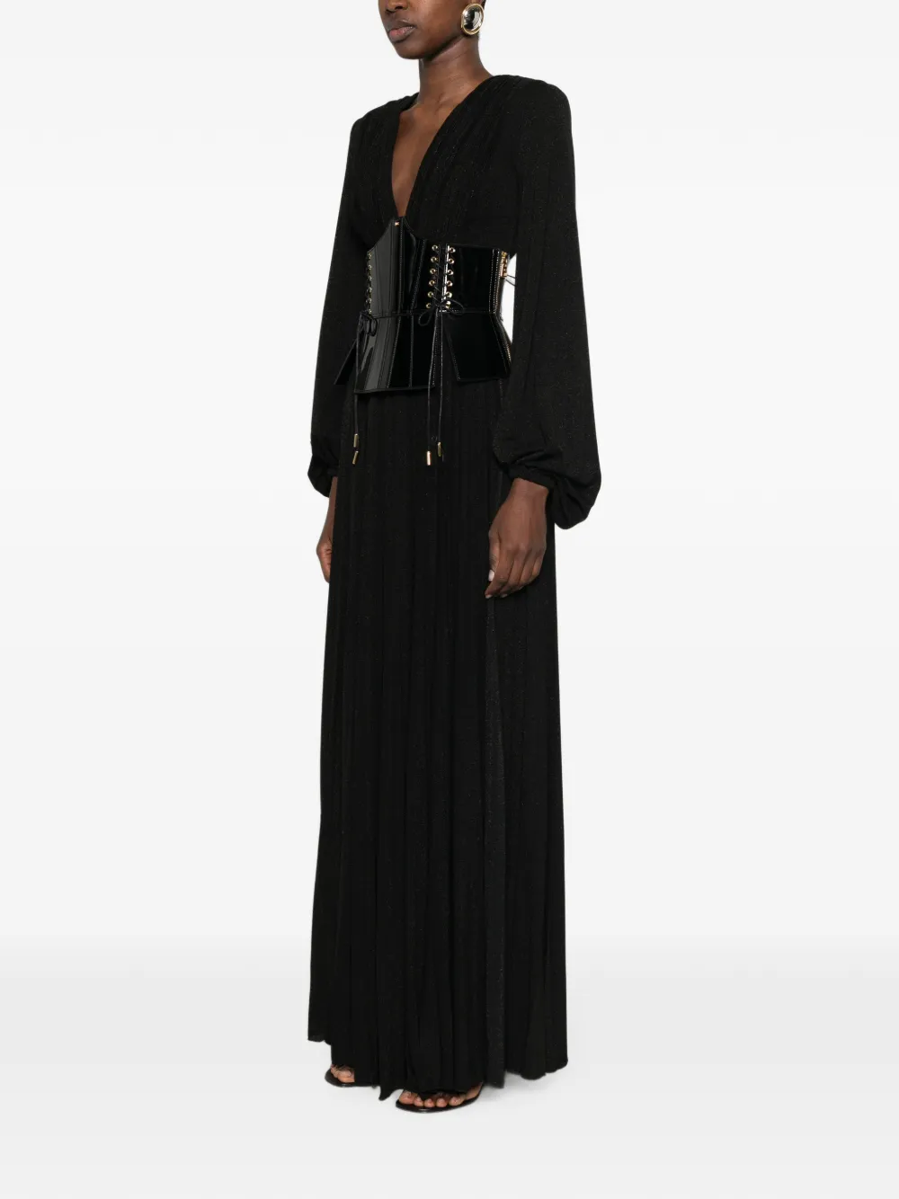 Elisabetta Franchi Geplooide maxi-jurk met korset Zwart