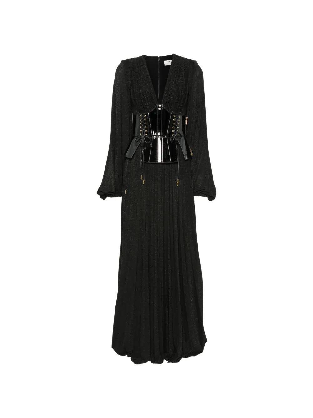 Elisabetta Franchi corset-style pleated maxi dress - Nero