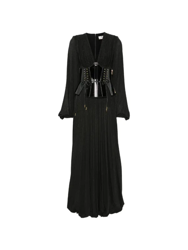 elisabetta franchi layered maxi dress Red Carpet In lamé-effect Jersey | Black Floor Length prom dress