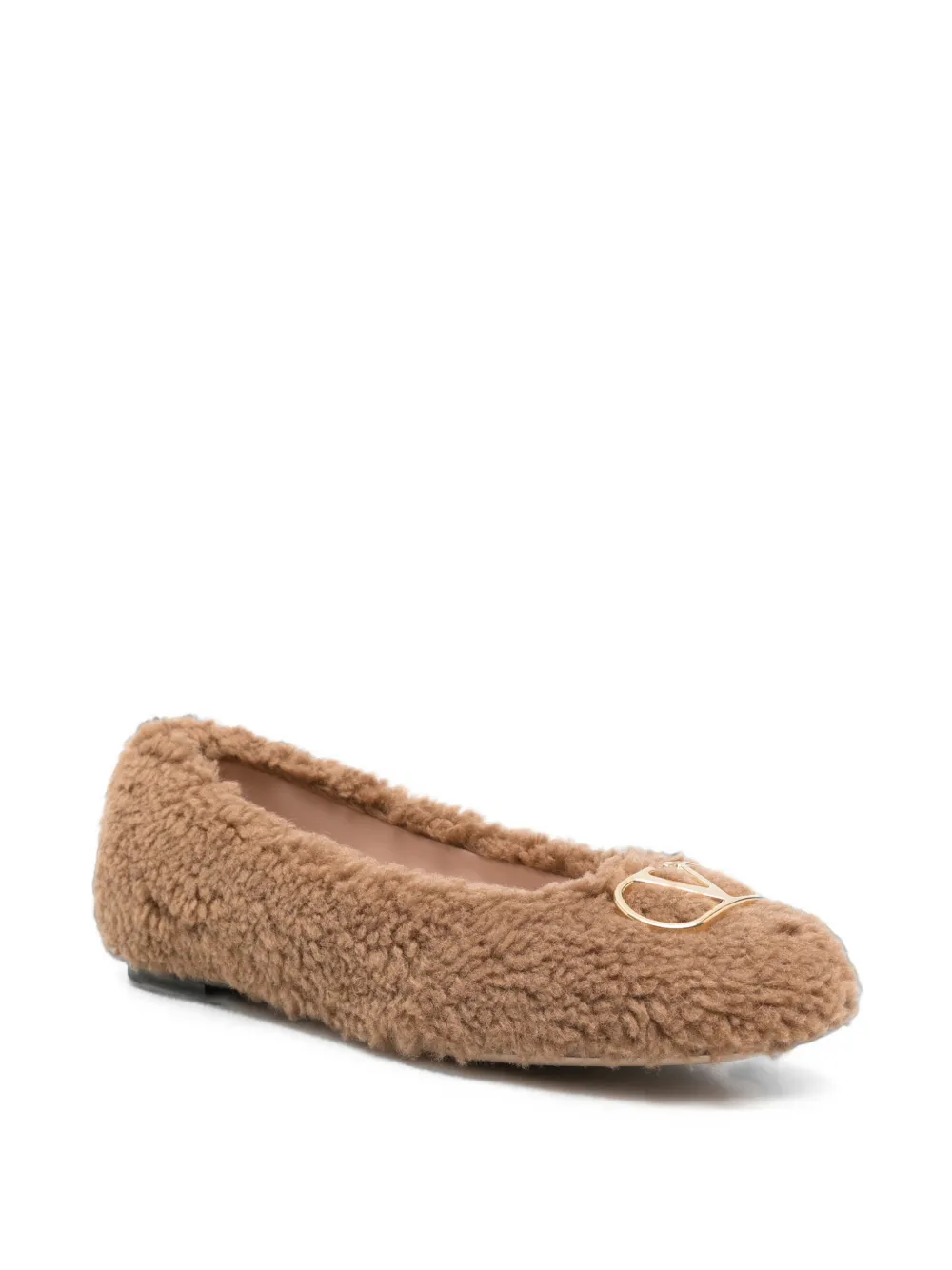 Valentino Garavani Ballerina's met lammy-effect Bruin