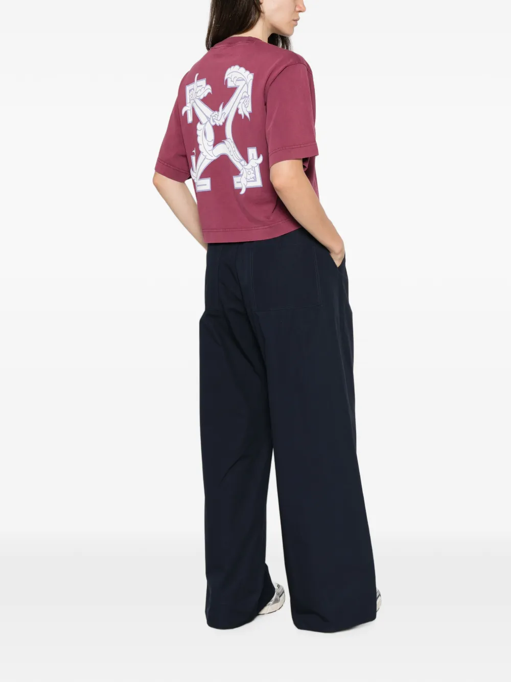 Off-White Cropped T-shirt met logoprint Paars