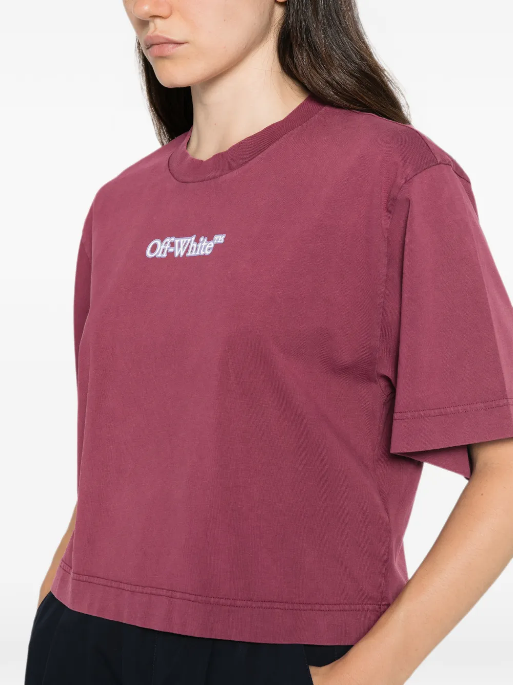 Off-White Cropped T-shirt met logoprint Paars