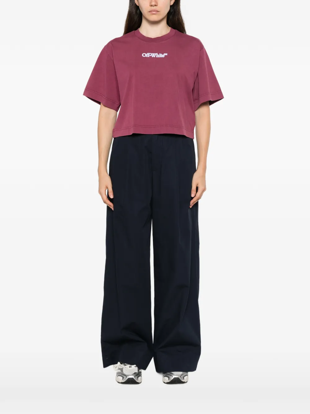 Off-White Cropped T-shirt met logoprint Paars