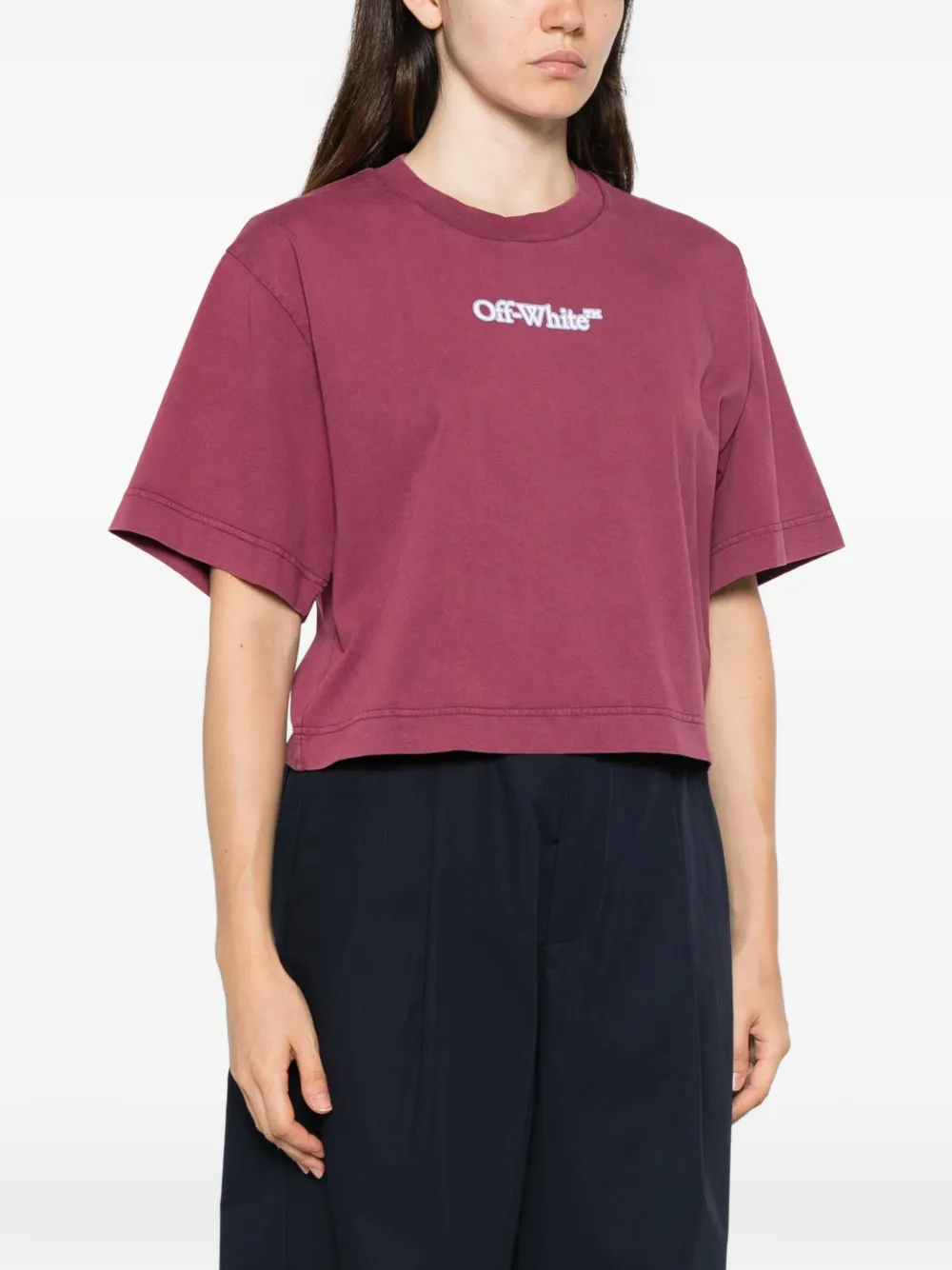 Off-White Cropped T-shirt met logoprint Paars