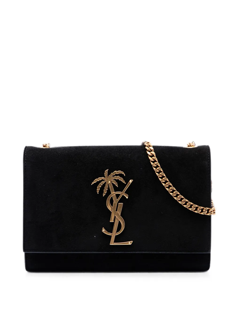 Saint Laurent Pre-Owned 2018 Small Suede Palm Tree Classic Monogram Kate crossbody bag - Nero