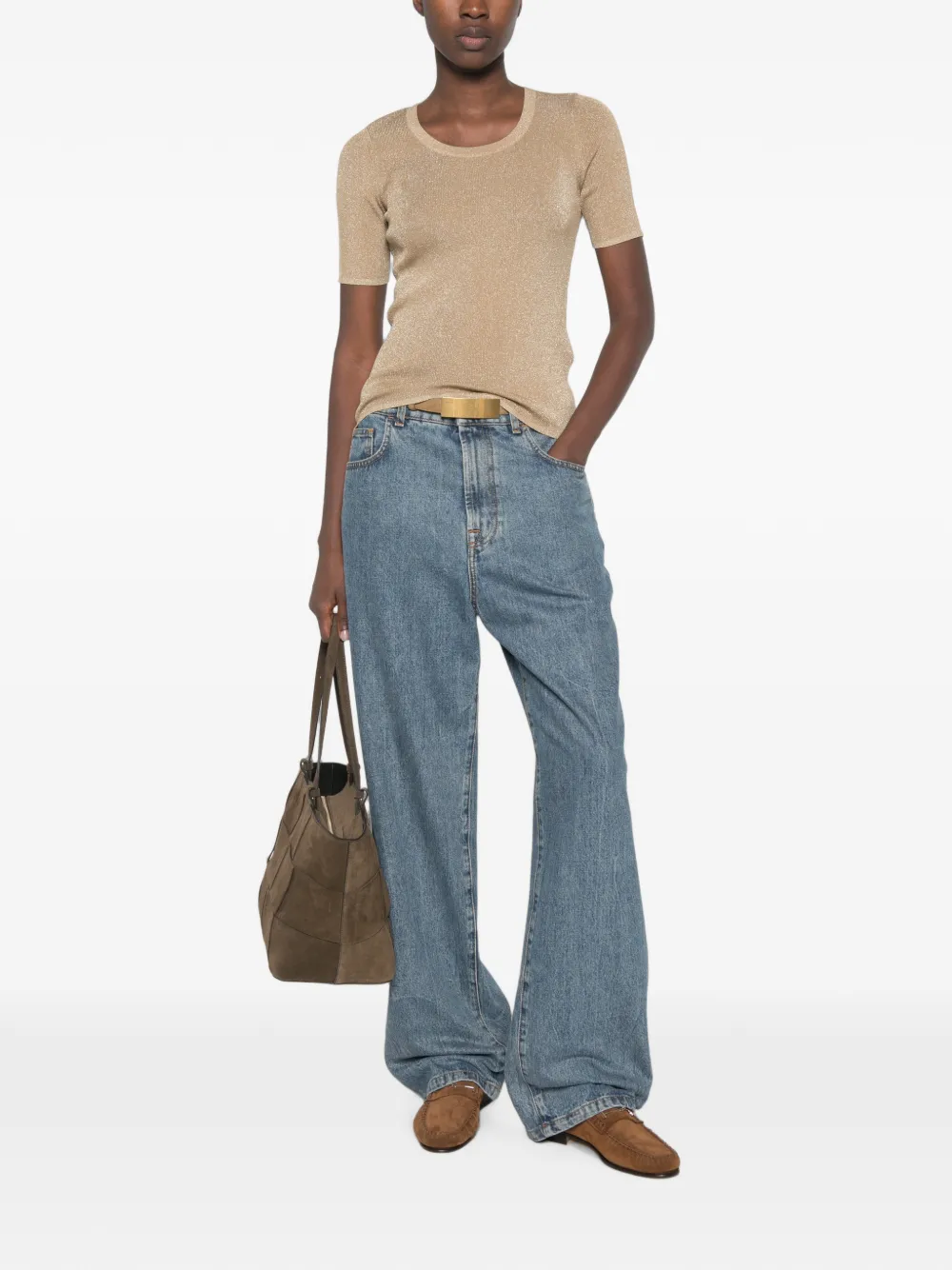 Max Mara Geribbeld metallic T-shirt Goud