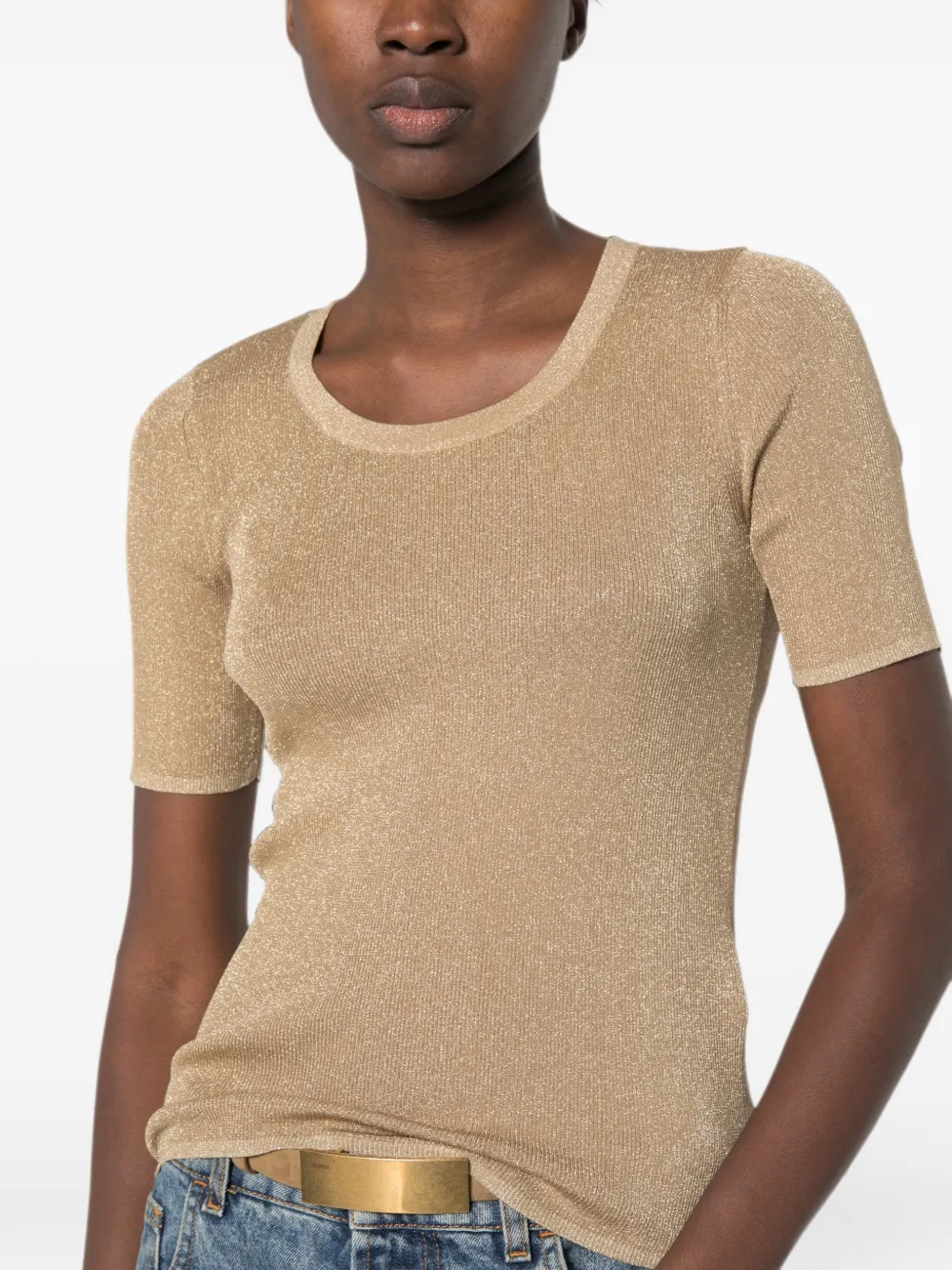 Max Mara Geribbeld metallic T-shirt Goud