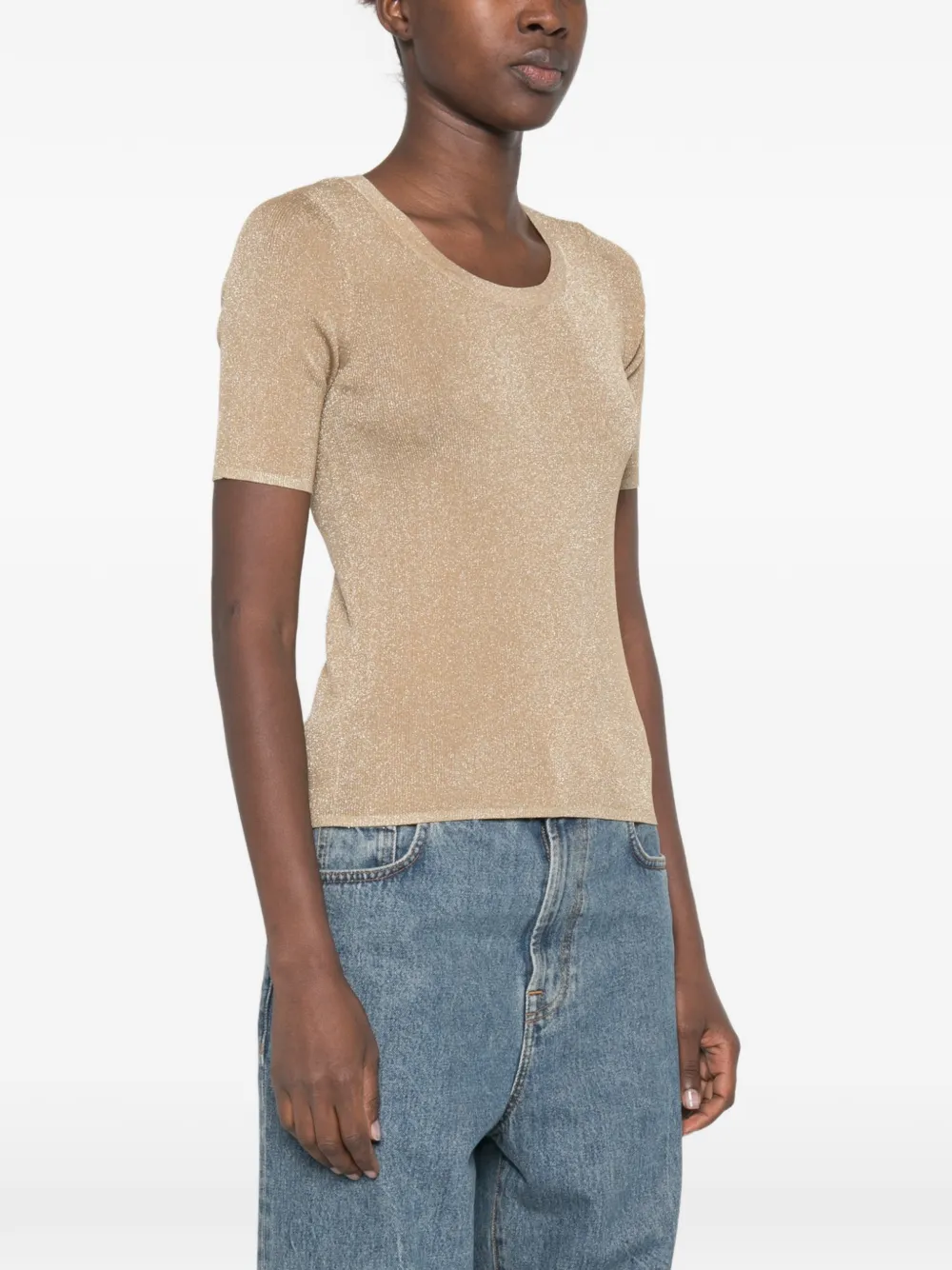 Max Mara Geribbeld metallic T-shirt Goud