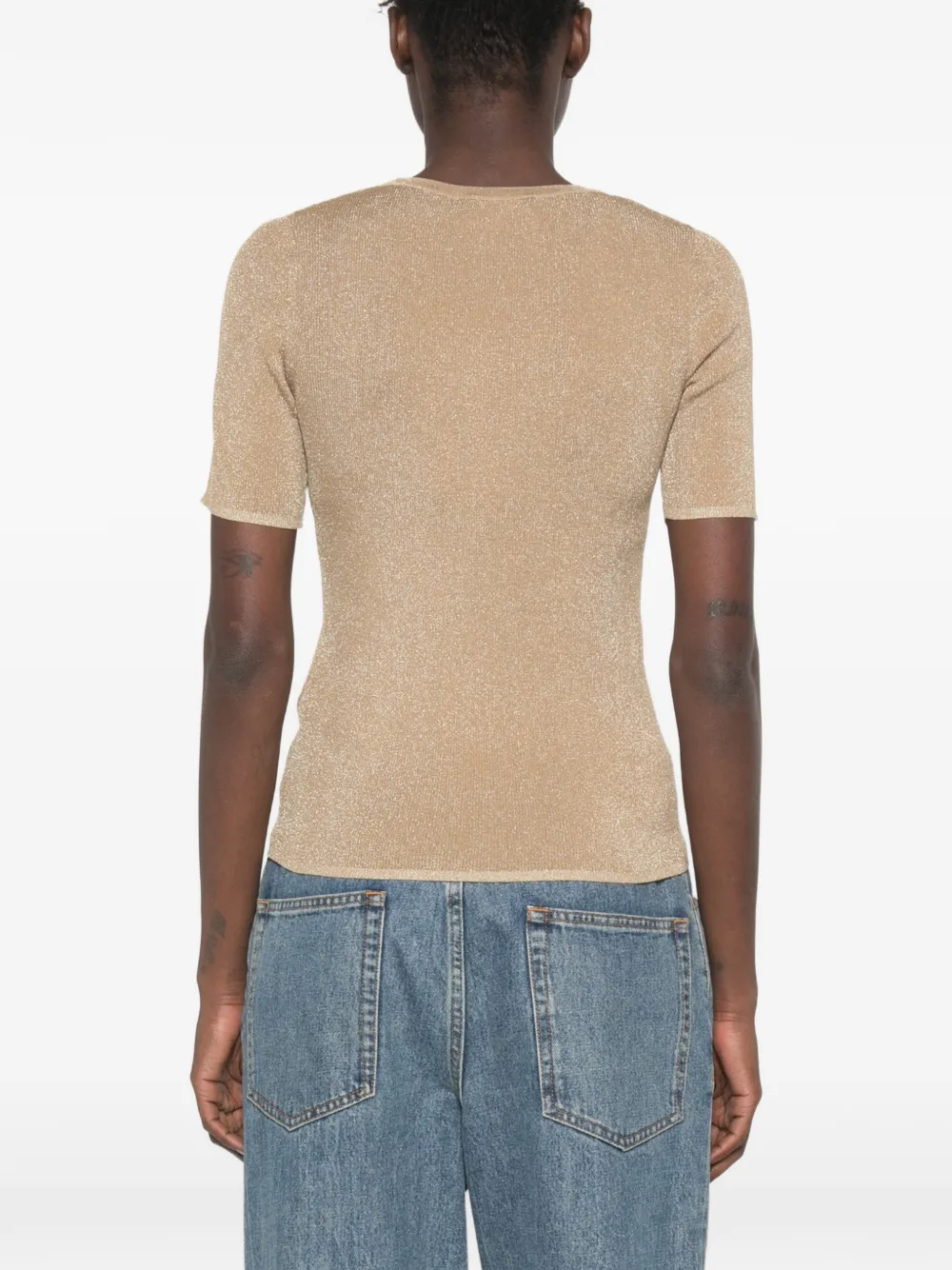 Max Mara Geribbeld metallic T-shirt Goud