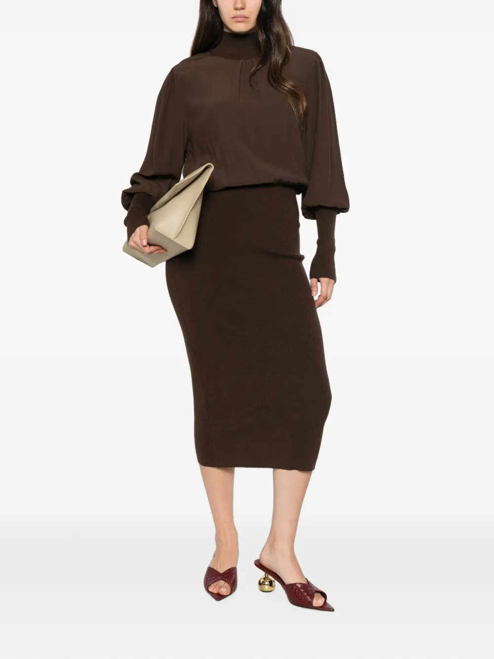 TWINSET Ribgebreide midi-jurk Bruin