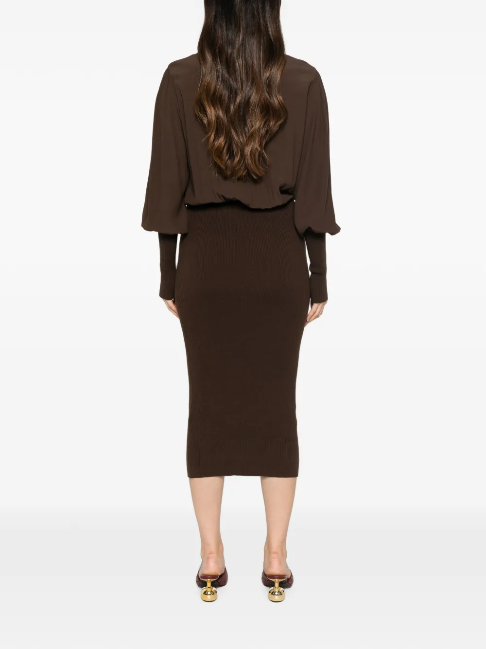 TWINSET Ribgebreide midi-jurk Bruin