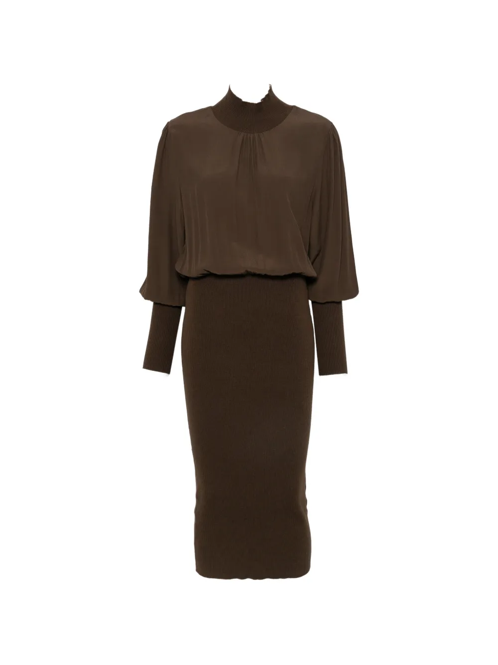 TWINSET ribbed-knit high-neck midi dress - Braun