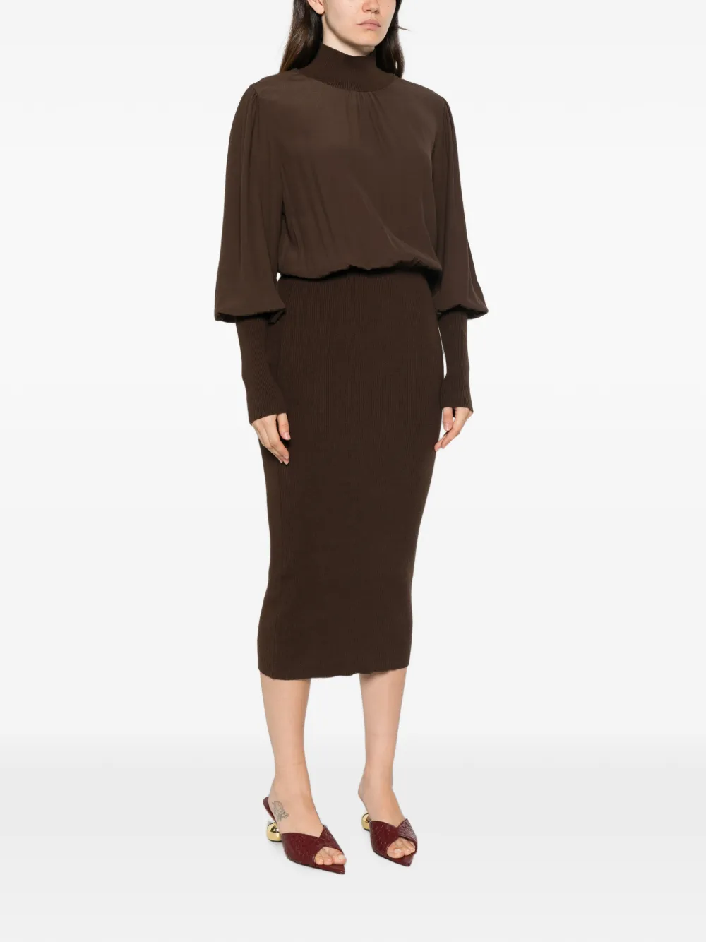 TWINSET Ribgebreide midi-jurk Bruin