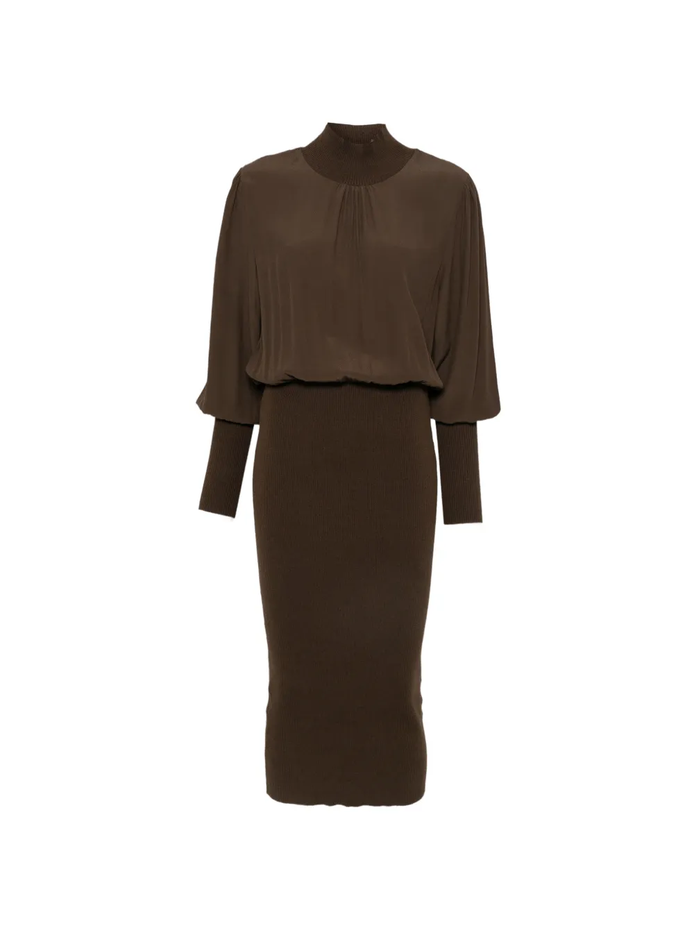 TWINSET ribbed-knit high-neck midi dress - Marrone