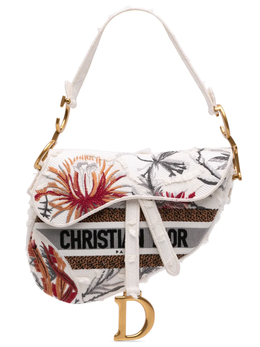 Christian Dior Pre-Owned 2020 Canvas Embroidered Camouflage Flowers Saddle Bag shoulder bag - Weiß