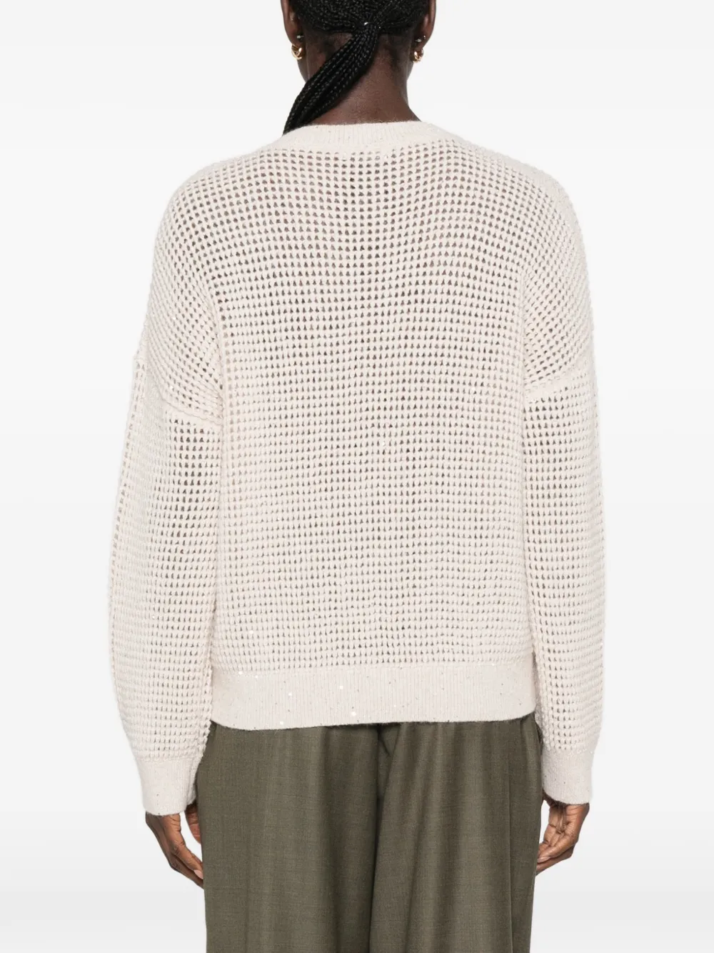 Peserico Opengebreide trui verfraaid met pailletten Beige