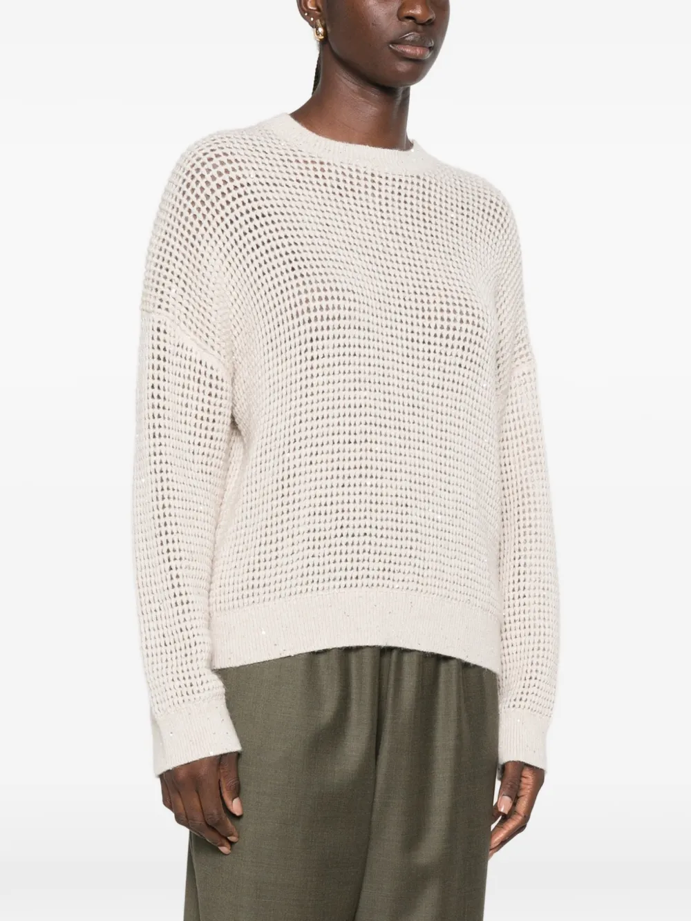 Peserico Opengebreide trui verfraaid met pailletten Beige
