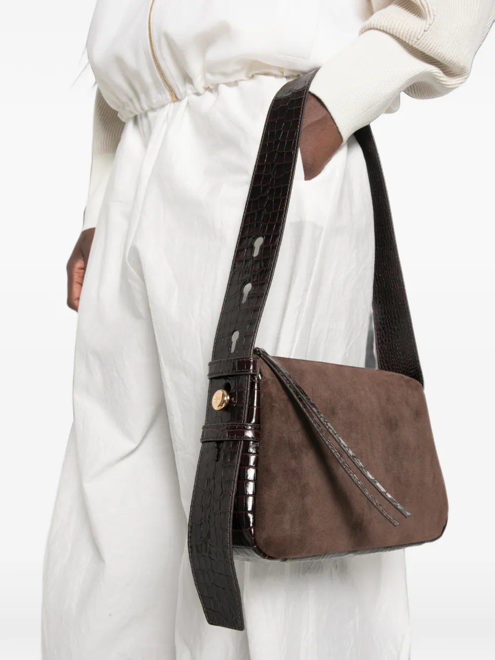 Tory Burch Romy suède schoudertas Bruin