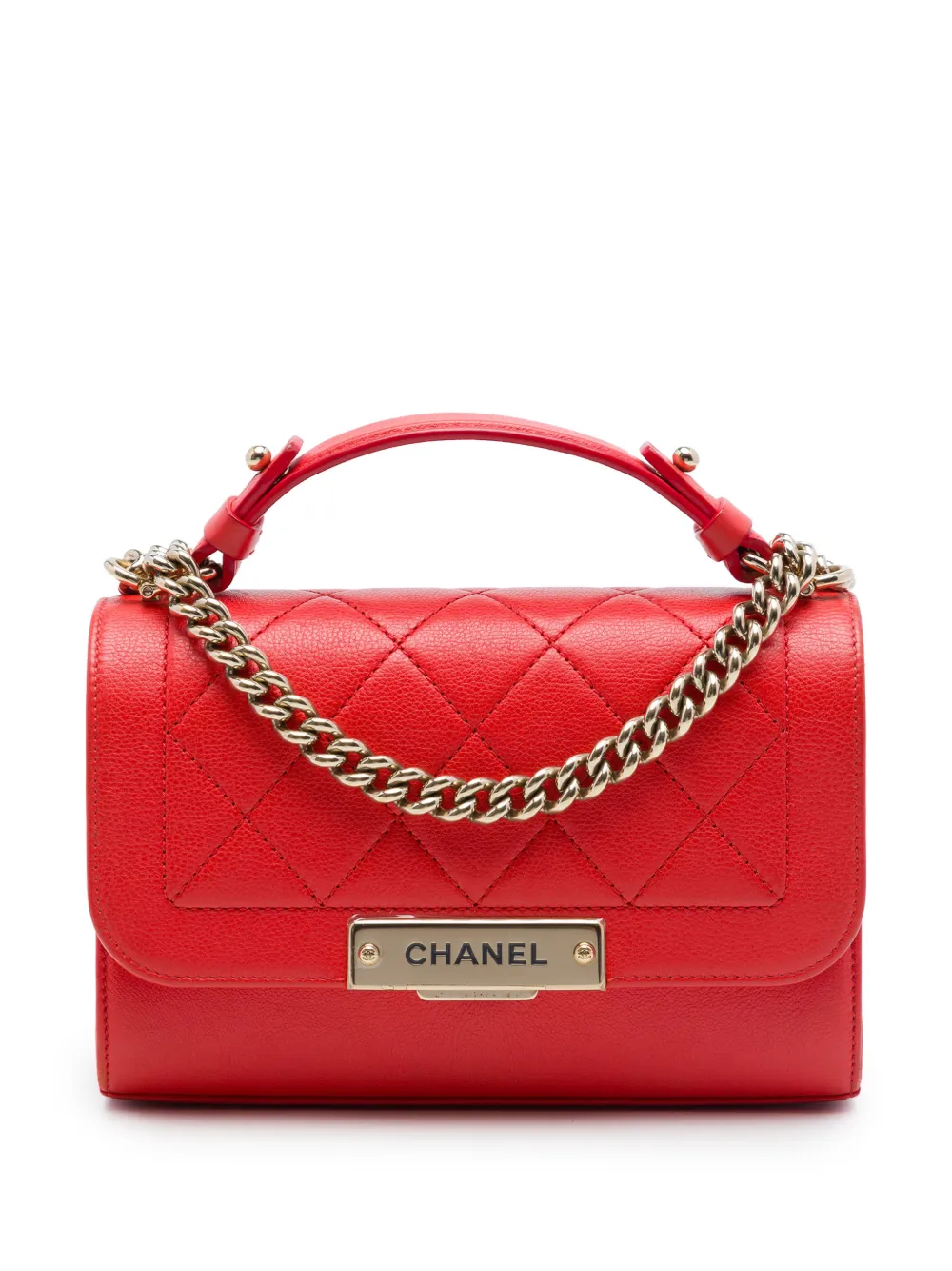 CHANEL Pre-Owned Borsa a tracolla Label Click piccola in pelle di vitello pieno fiore trapuntata con battente 2016-2017 - Rosso