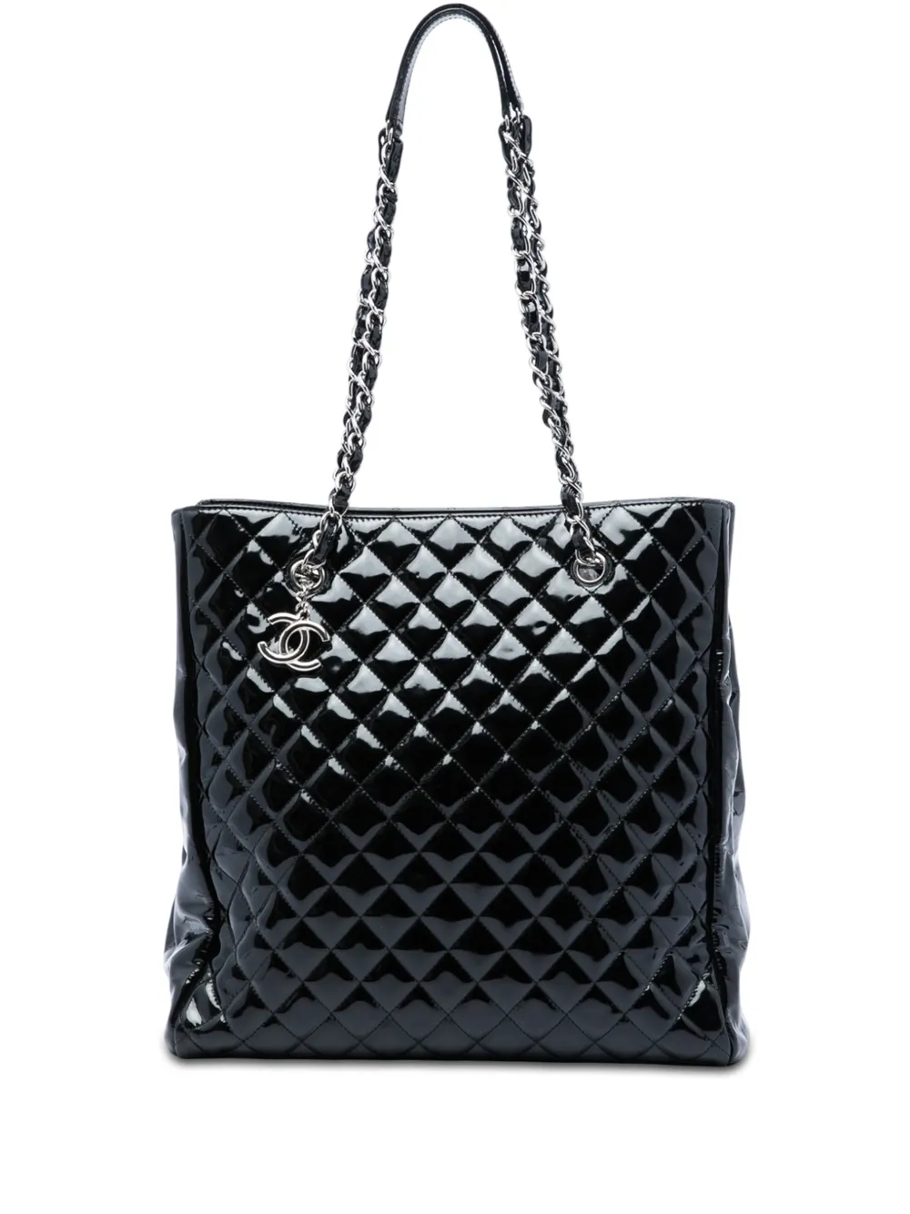 CHANEL Pre-Owned 2010-2011 CC Quilted Patent North South tote bag - Nero