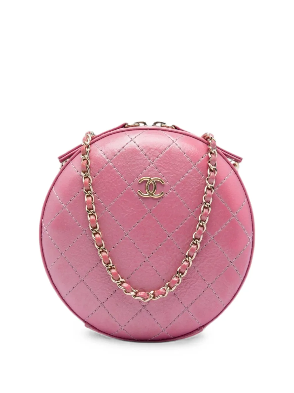 CHANEL Pre-Owned 2019 CC Stitched Calfskin Chain Round crossbody bag - Rosa