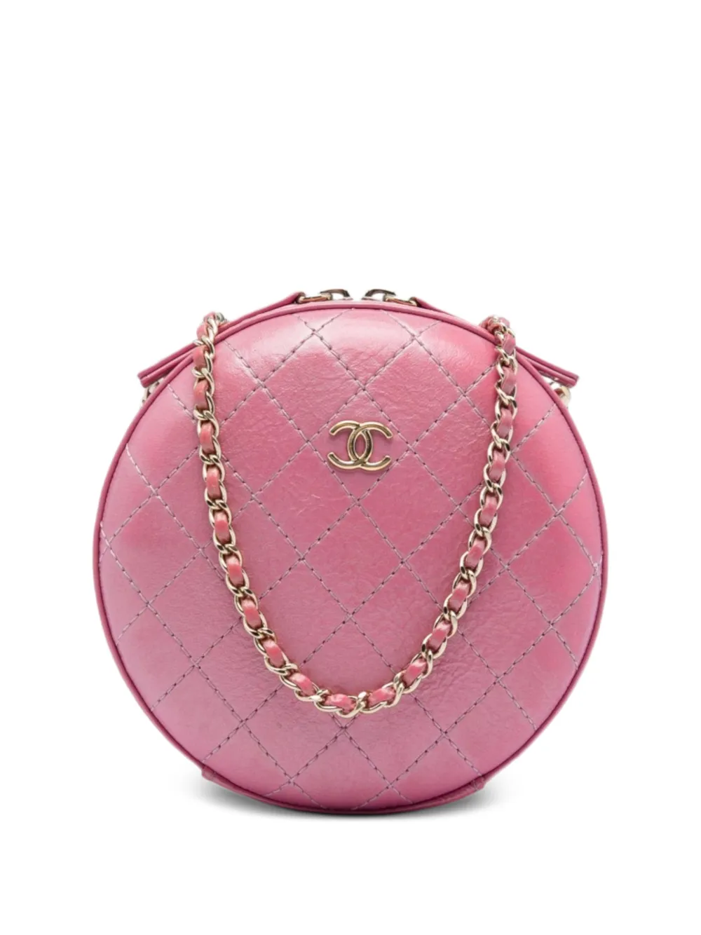 CHANEL Pre-Owned 2019 CC Stitched Calfskin Chain Round crossbody bag - Rosa
