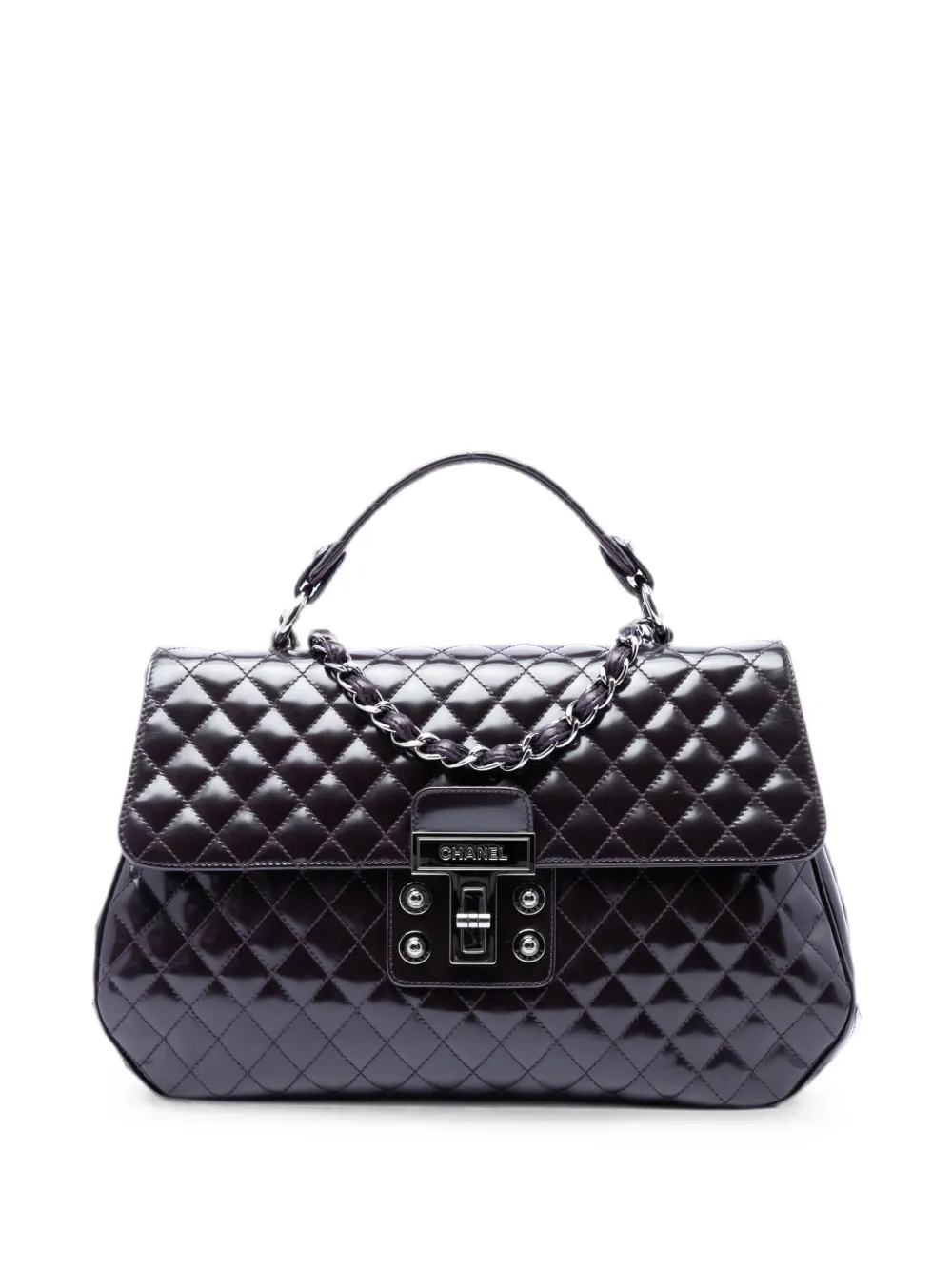 CHANEL Pre-Owned 2008-2009 Quilted Glazed Calfskin Mademoiselle Lock Kelly Flap satchel - Viola