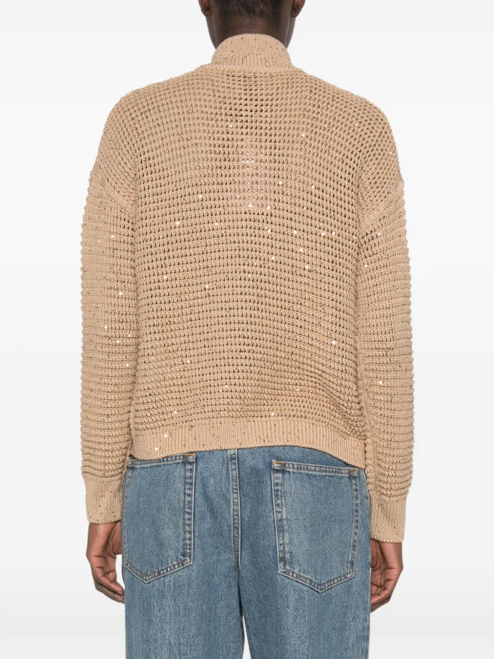 Max Mara Opengebreid vest verfraaid met pailletten Beige