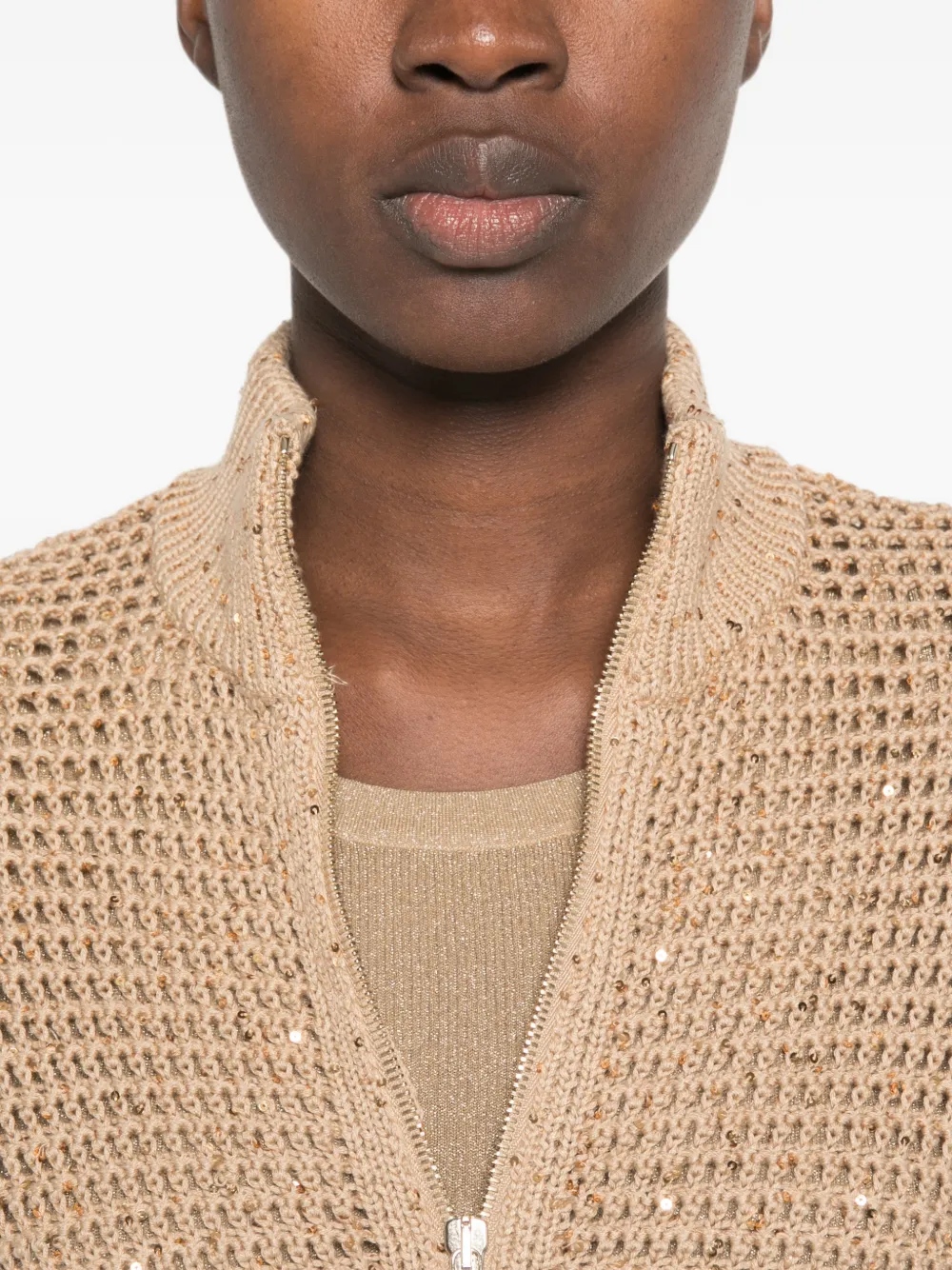 Max Mara Opengebreid vest verfraaid met pailletten Beige