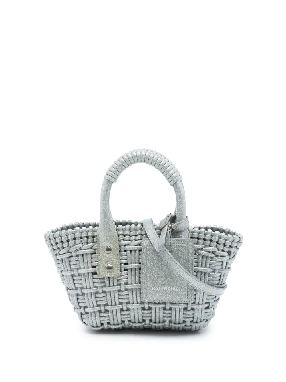 Balenciaga Pre-Owned 2022 Metallic Faux Leather Bistro Basket Bag XXS satchel - Silber