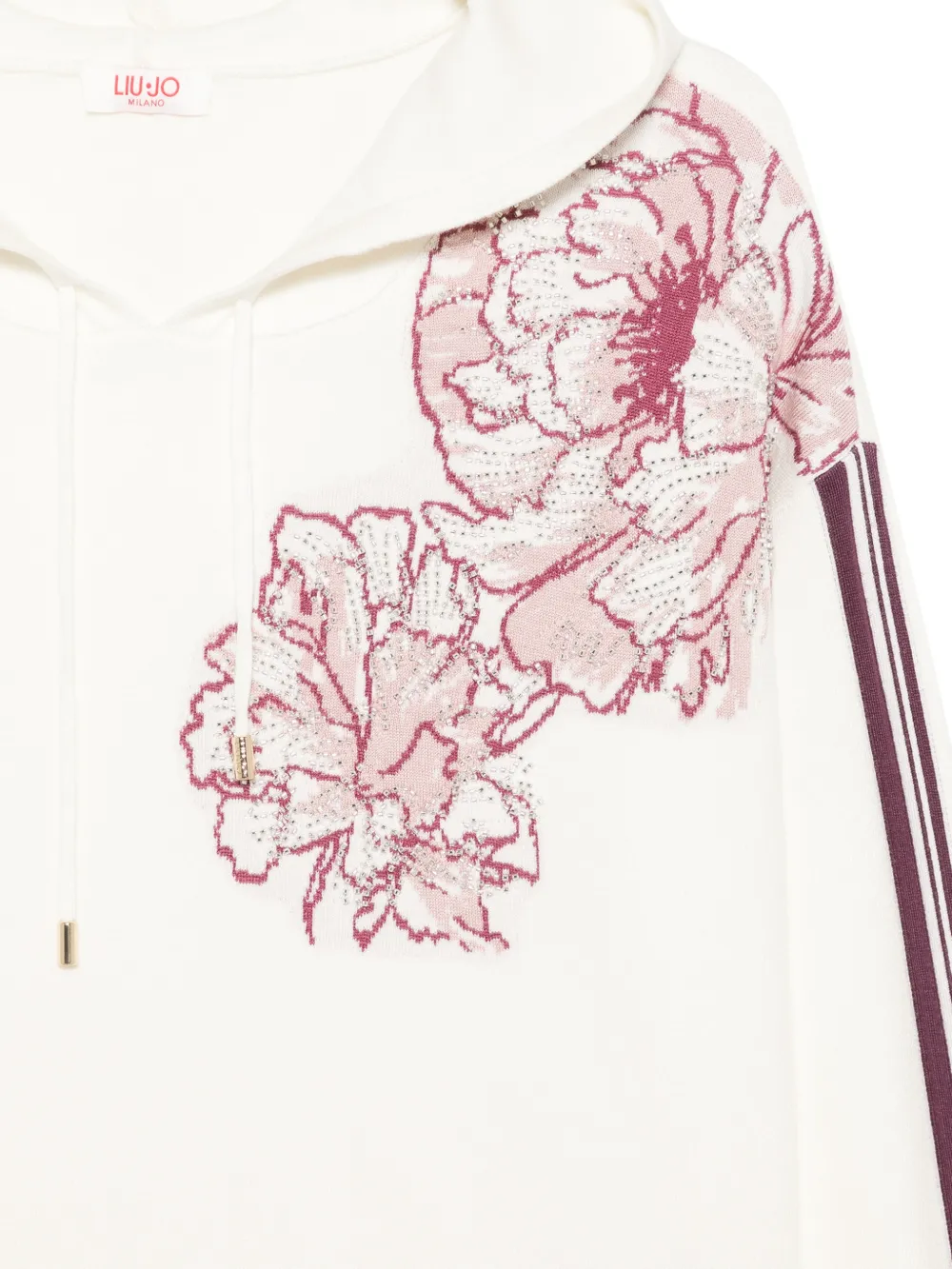 LIU JO Hoodie met bloemen-intarsia en zijstreep Beige