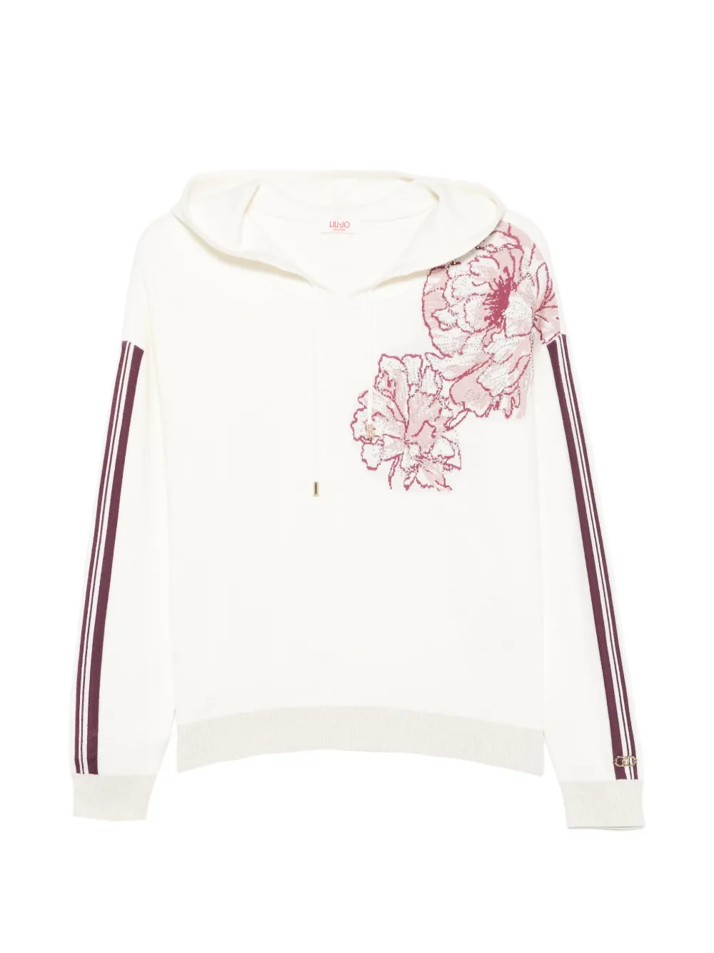 LIU JO floral-intarsia side-stripe hoodie - Nude
