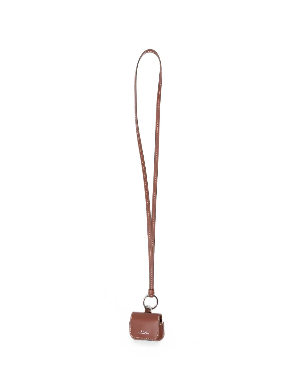 A.p.c. Logo-print Leather Airpods Pro Case Keyring In 브라운