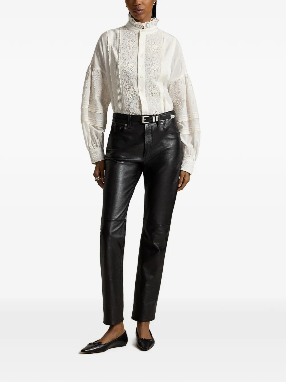 Polo Ralph Lauren ruffled-collar embroidered shirt - Neutrals