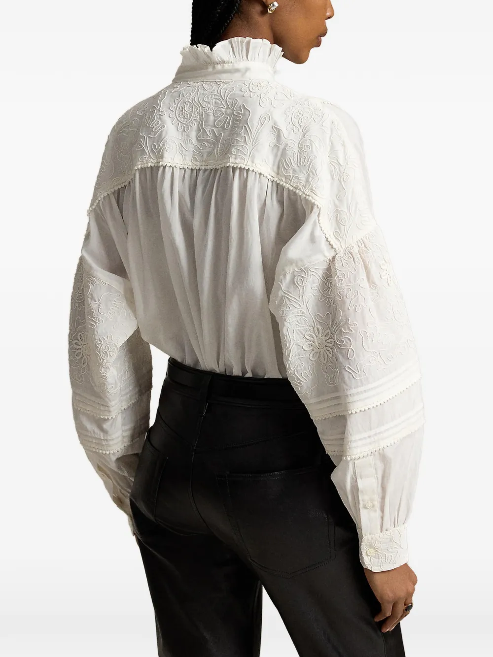 Polo Ralph Lauren Blouse met ruches en borduurwerk Beige