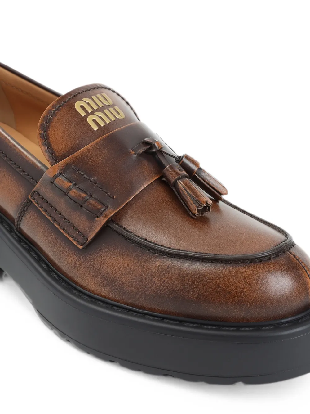 Miu Leren loafers met kwastje Bruin