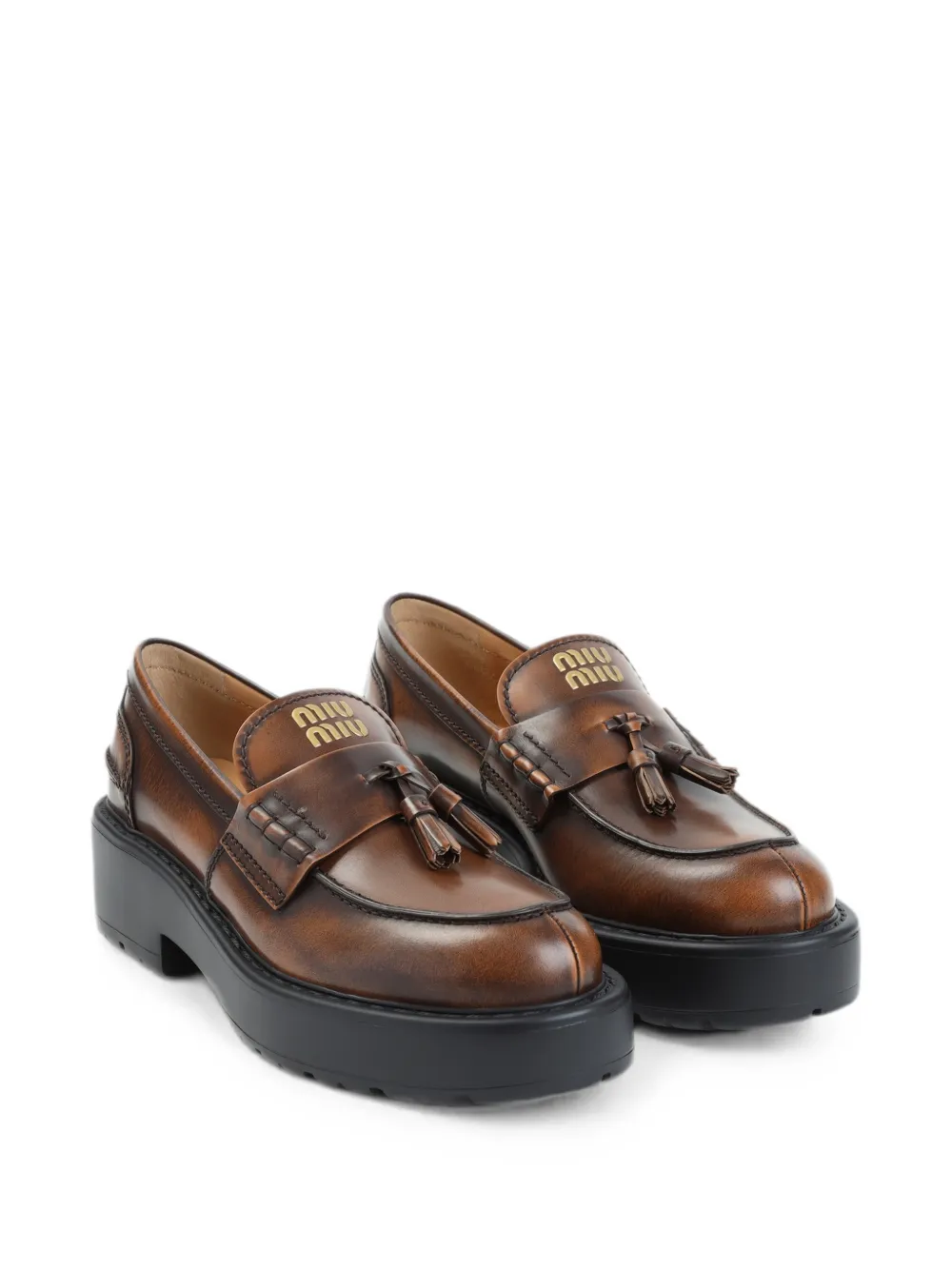 Miu Leren loafers met kwastje Bruin