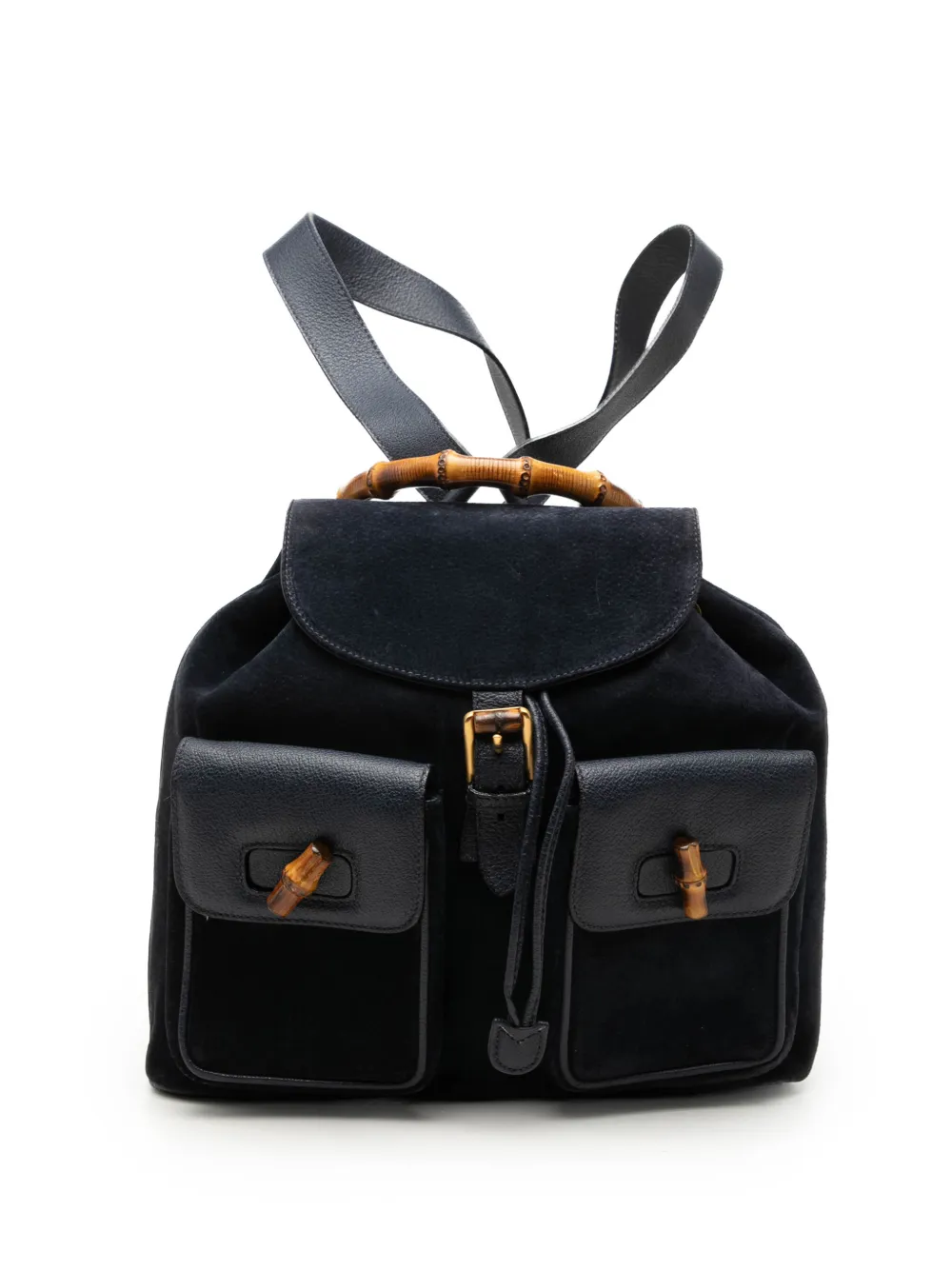 Gucci Pre-Owned 20th Century Suede Bamboo Drawstring backpack - Blu