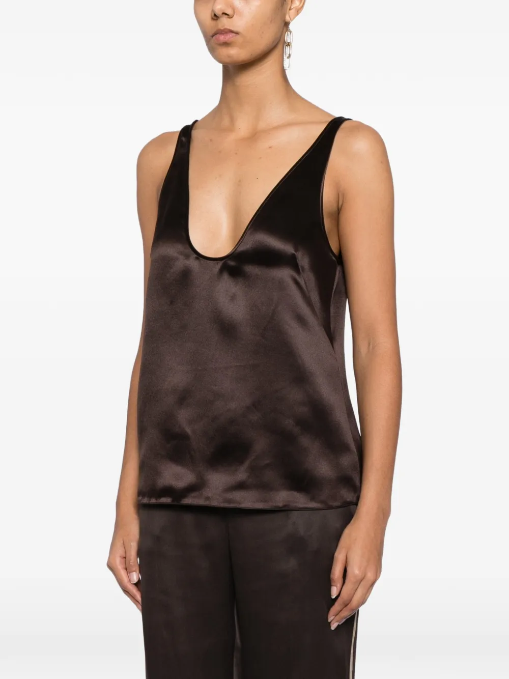 TOM FORD Zijden satijnen tanktop met lage hals Bruin