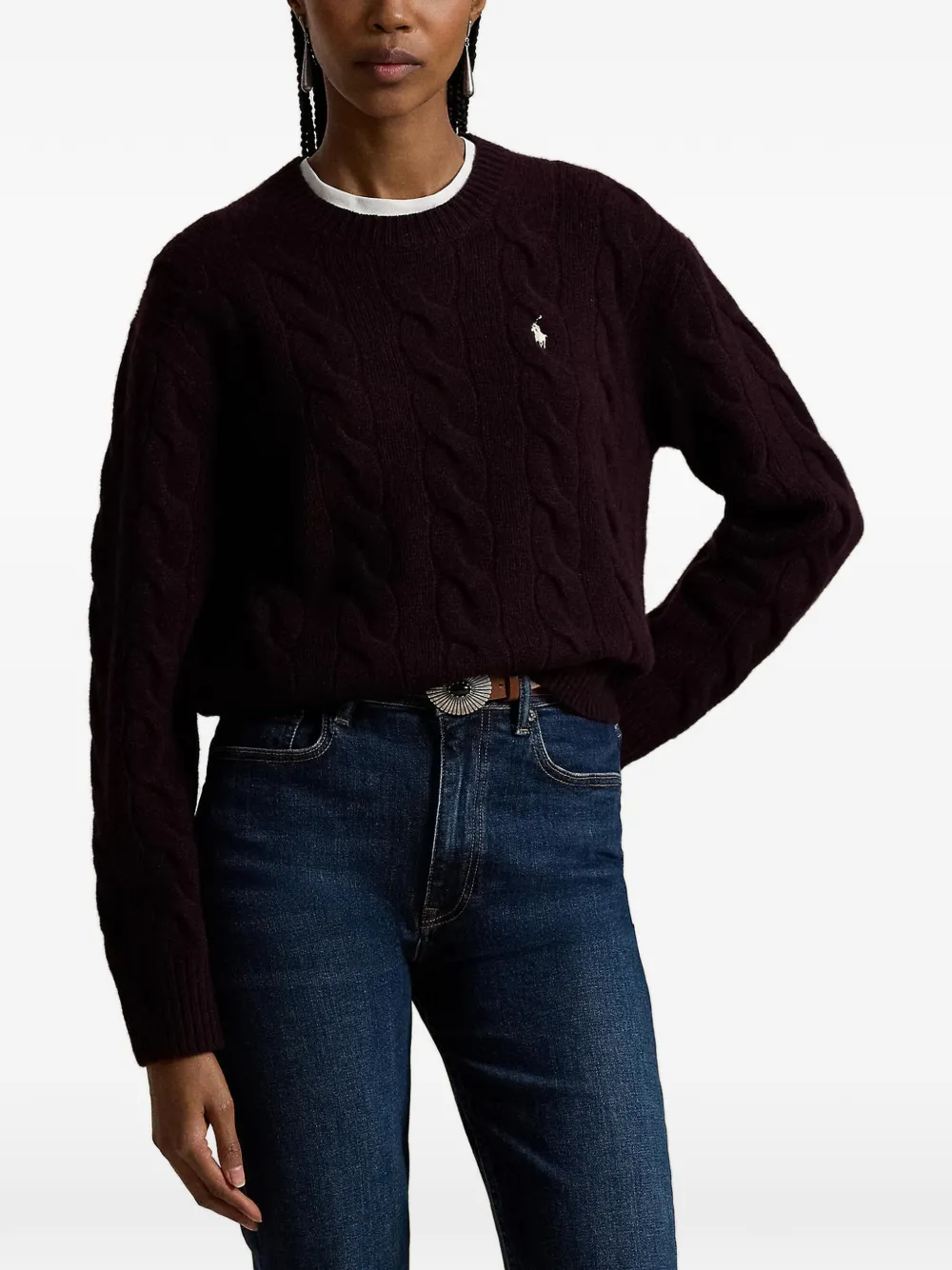 Polo Ralph Lauren Kabelgebreide trui met geborduurd logo Paars