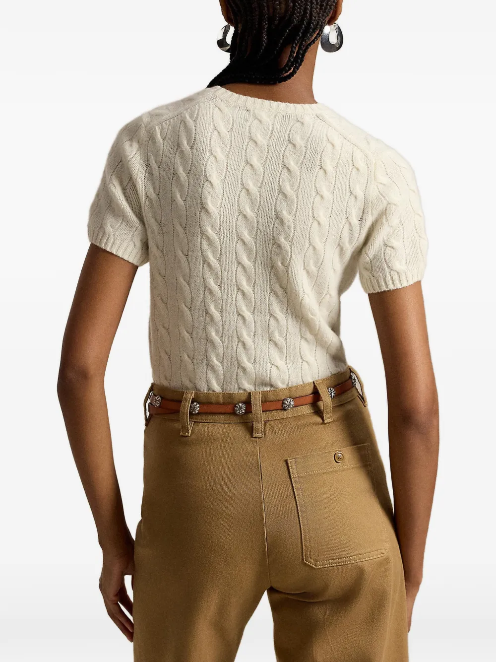 Polo Ralph Lauren Kabelgebreide trui van wol-kasjmier met korte mouwen Beige