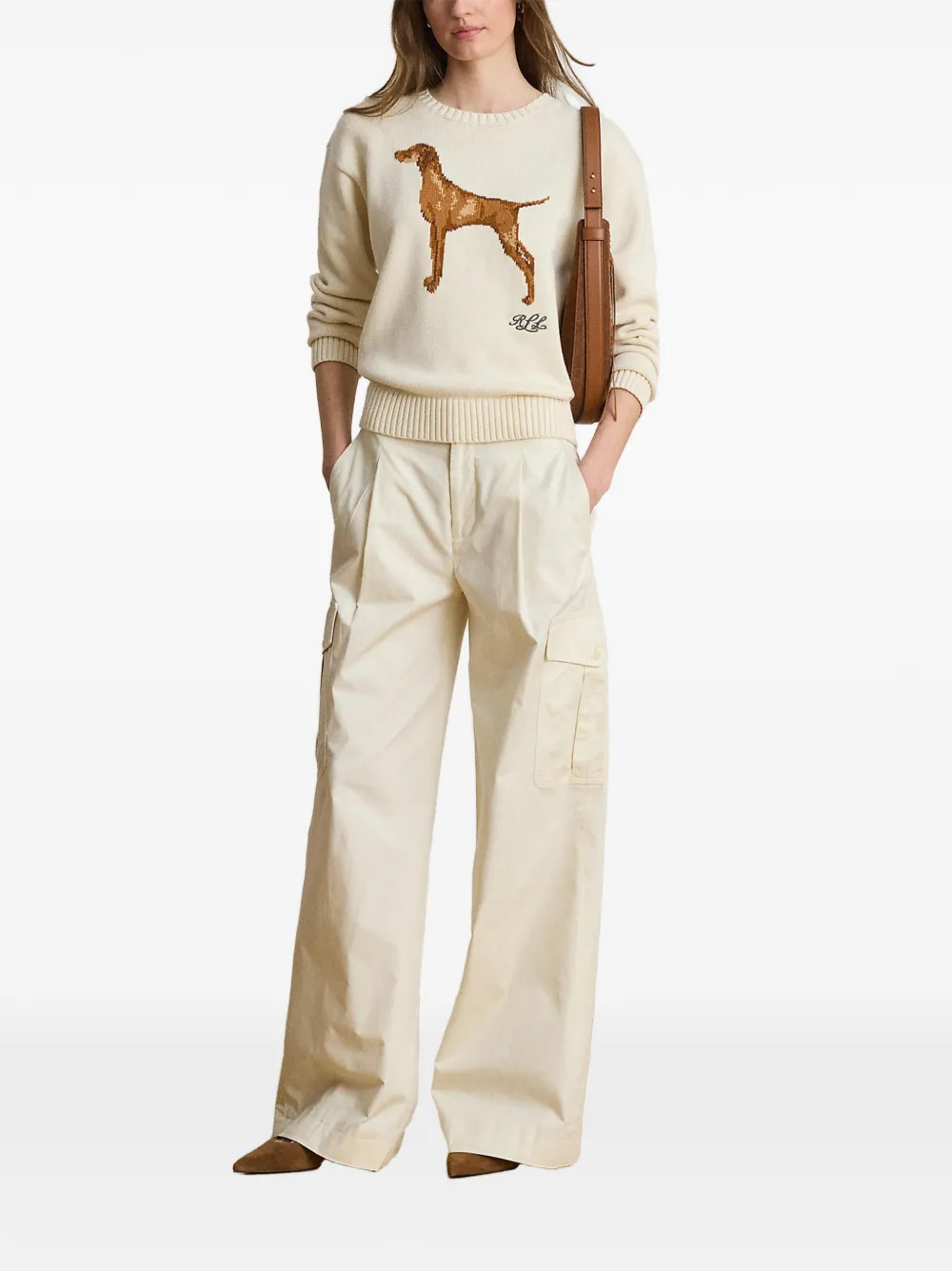 Lauren Ralph Lauren Geplooide cargo broek met wijde pijpen Beige