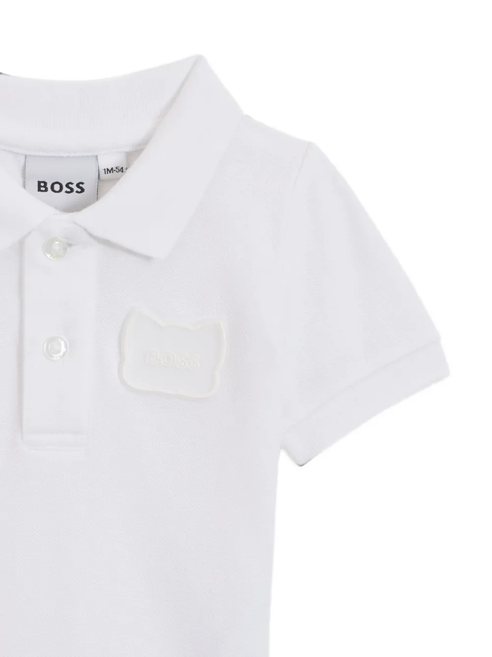 BOSS Kidswear Baby stretch-katoenen poloshirt met rode panda-badge Wit