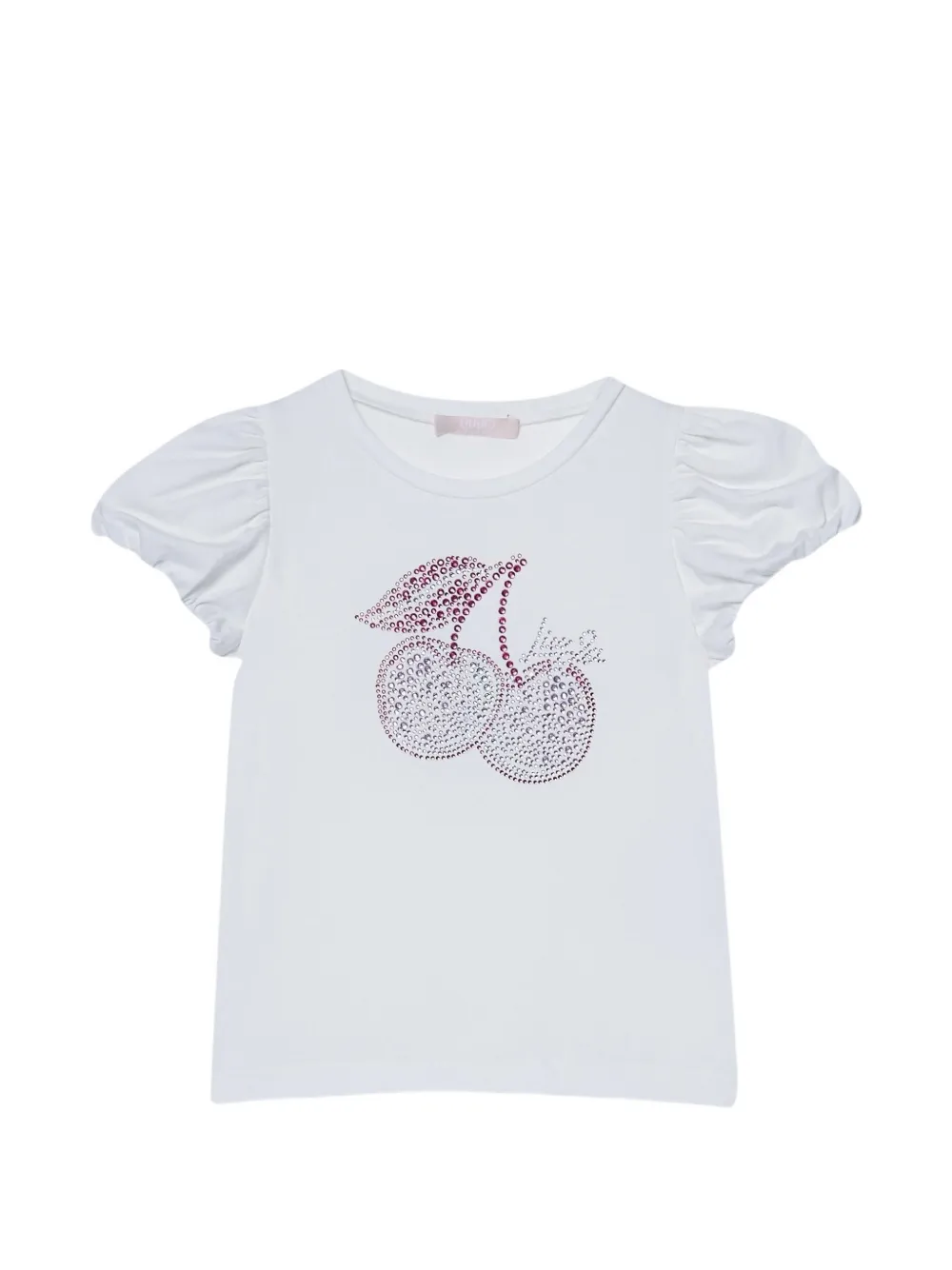 Liu Jo Kids rhinestone-embellished puff-sleeve T-shirt - Bianco